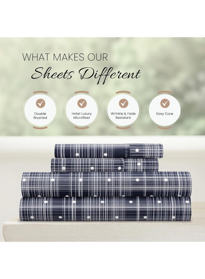 Linen Market Double-Brushed Patterned Microfiber California King Sheet Set 4 Piece – Oeko-TEX Certified Ultra Soft & Wrinkle-Free - 16" Deep Pocket Sheets Easy Care Cal-King Size - Polka Dot Navy - Image 4